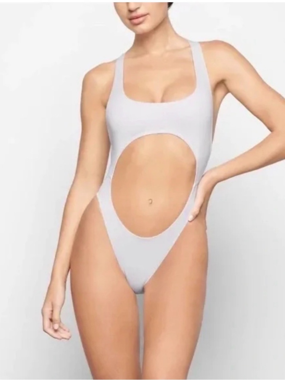 NWT SKIMS Signature Swim Cutout Monokini White Marble Large One Piece Swimsuit